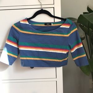 Cropped striped 3/4 sleeve shirt